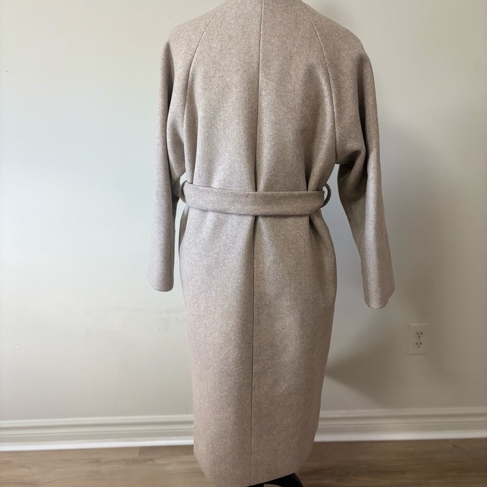 Elegant Beige Belted Wrap Coat - Picture 6 of 9
